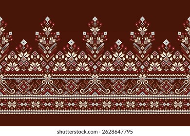 Thai pattern,Thai floral pattern background,vector illustration,geometric ethnic pattern,floral cross stitch embroidery,Aztec style,abstract.design for,texture,fabric,clothing,decoration,print,sarong.