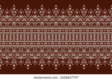 Thai pattern,Thai floral pattern background,vector illustration,geometric ethnic pattern,floral cross stitch embroidery,Aztec style,abstract.design for,texture,fabric,clothing,decoration,print,sarong
