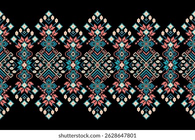 Thai pattern,Thai floral pattern background,vector illustration,geometric ethnic pattern,floral cross stitch embroidery,Aztec style,abstract.design for,texture,fabric,clothing,decoration,print,sarong