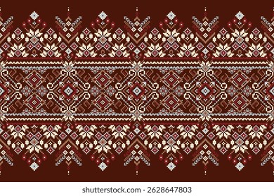 Thai pattern,Thai floral pattern background,vector illustration,geometric ethnic pattern,floral cross stitch embroidery,Aztec style,abstract.design for,texture,fabric,clothing,decoration,print,sarong.