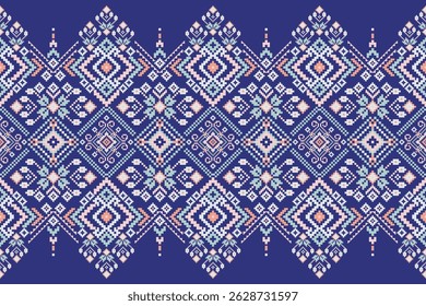 Thai pattern,Thai floral pattern background,vector illustration,geometric ethnic pattern,floral cross stitch embroidery,Aztec style,abstract.design for,texture,fabric,clothing,decoration,print,sarong