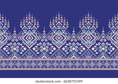Thai pattern,Thai floral pattern background,vector illustration,geometric ethnic pattern,floral cross stitch embroidery,Aztec style,abstract.design for,texture,fabric,clothing,decoration,print,sarong.