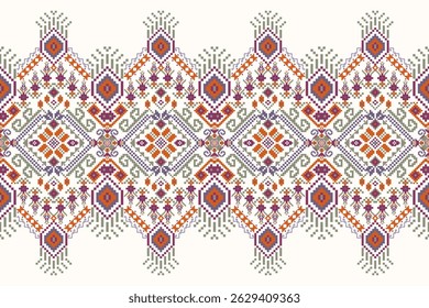 Thai pattern,Thai floral pattern background,vector illustration,geometric ethnic pattern,floral cross stitch embroidery,Aztec style,abstract.design for,texture,fabric,clothing,decoration,print,sarong.