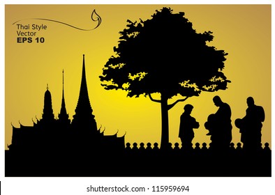 Thai people believe, Pay homage to a Buddha image illustration-vector