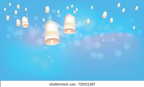 Thai people believed that misfortune will fly away with the lanterns, and sometime belief this activities is sending souls to heaven. In vector file has split layer of background and object.