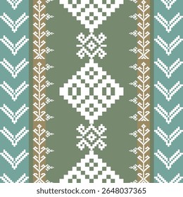 Thai Pixel Art Seamless Pattern - Traditional Ethnic Digital Background with Geometric Motifs

