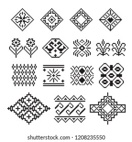 Thai pixel ornament, vector set