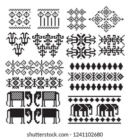Thai pixel ornament, vector set