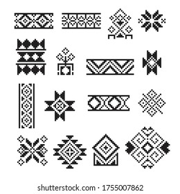 Thai pixel ornament, vector set