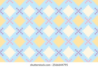 Thai pixel pattern. Abstract seamless pattern.Simple modern background. Repeat geometric design.pixel pattern with Nordic snowflakes for winter hats, ugly sweaters, jumpers. wallpapper