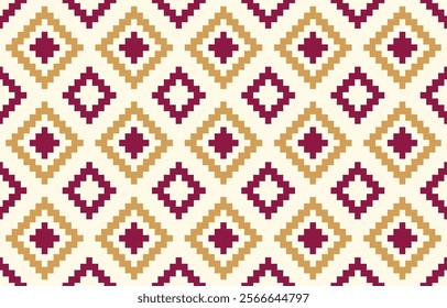 Thai pixel pattern. Abstract seamless pattern.Simple modern background. Repeat geometric design.pixel pattern with Nordic snowflakes for winter hats, ugly sweaters, jumpers. wallpapper