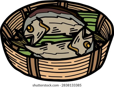 Thai pla tu Steamed mackerel served in a bamboo basket  