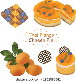 Thai Plango cheese pie Thai Fruit Bakery decorated with blueberries, placed and labeled Thai Plango cheese pie.