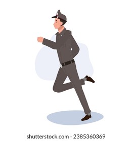 Thai Police Officer Running in Pursuit of a Criminal. Thai Police Pursuing Suspect