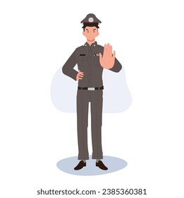 Thai Police Officer with STOP Hand Sign. Traffic Control Symbol