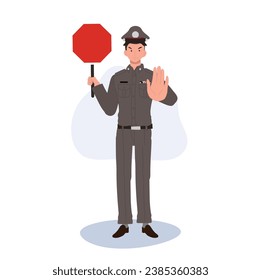 Thai Police Officer with STOP Hand Sign. Traffic Control Symbol