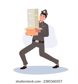 Thai Police Officer in Uniform Handling Paperwork.