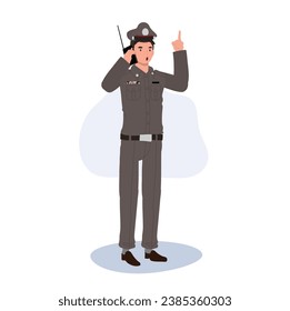 Thai Police Officer with Walkie Talkie.
