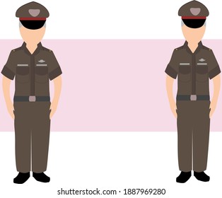 Thai police stand straight and salute Occupation cartoon illustration vector