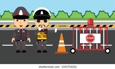 Thai police in uniform and Thai traffic police officer.Vector illustration cartoon character.