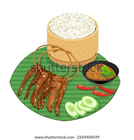 Thai pork jerky - sun dried pork grilled or deep fried served with sticky rice and chili paste