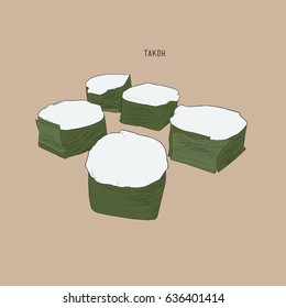 Thai pudding with coconut topping (Kanom Ta-koh) , sketch vector.