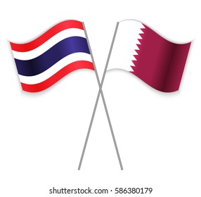 Thai and Qatari crossed flags. Thailand combined with Qatar isolated on white. Language learning, international business or travel concept.