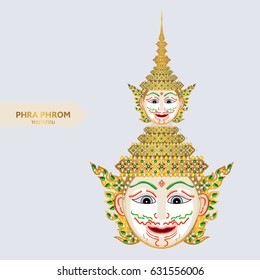 Thai ramayana mask vector ( Thai language name is Phra Phrom ) with gold patterned and crystals color.
