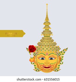 Thai ramayana mask vector ( Thai language name is Phra Luk ) with gold patterned and crystals color.