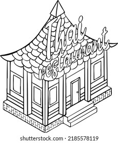 Thai Restaurant Buildings Sketch Drawing Architecture Illustration