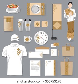 Thai restaurant corporate identity design. Thai art Vector Illustration.