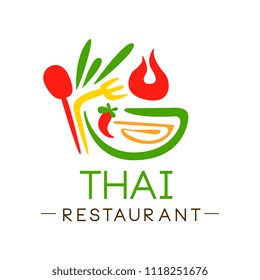 Thai restaurant logo design, authentic traditional continental food label vector Illustration on a white background