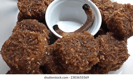 Thai Rice cake with coconut on the white plate