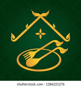 Thai roof and restaurant logo on vintage background.