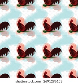 Tailandês Galo Mão Pintado Sem Costura Design Padrão