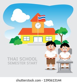 Thai school semester start, concept vector with student and building