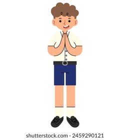 Thailändische Schuluniform 2 niedlich auf weißem Hintergrund, Vektorillustration.