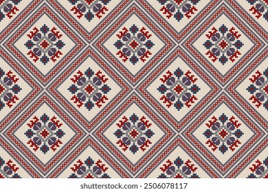 Thai seamless pattern,geometric ethnic oriental pattern floral cross stitch pattern on brown background,vector illustration,Aztec style,abstract background.design for texture,fabric,clothing,print.