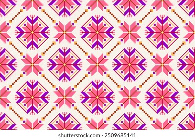 Thai seamless pattern,geometric ethnic oriental pattern floral cross stitch pattern on white background,vector illustration,Aztec style,abstract background.design for texture,fabric,clothing,print.