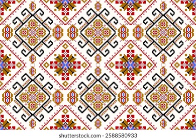 Thai seamless pattern,geometric ethnic oriental pattern floral cross stitch pattern on white background,vector illustration,Aztec style,abstract background.design for texture,fabric,clothing,print.