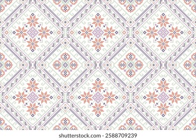 Thai seamless pattern,geometric ethnic oriental pattern floral cross stitch pattern background,vector illustration,Aztec style,abstract background.design for texture,fabric,clothing,print,tile,ceramic