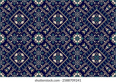 Thai seamless pattern,geometric ethnic oriental pattern floral cross stitch pattern background,vector illustration,Aztec style,abstract background.design for texture,fabric,clothing,print,tile,ceramic