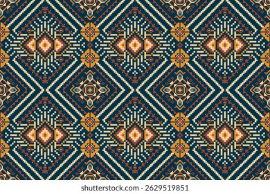 Thai seamless pattern,geometric ethnic oriental pattern floral cross stitch pattern background,vector illustration,Aztec style,abstract background.design for texture,fabric,clothing,print,tile,ceramic
