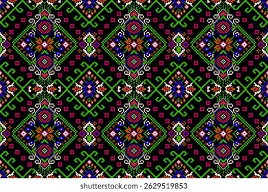 Thai seamless pattern,geometric ethnic oriental pattern floral cross stitch pattern background,vector illustration,Aztec style,abstract background.design for texture,fabric,clothing,print,tile,ceramic