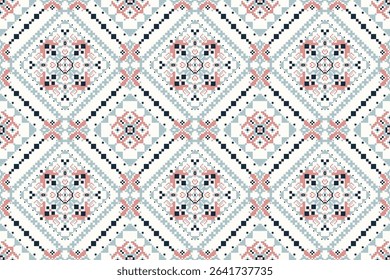 Thai seamless pattern,geometric ethnic oriental pattern floral cross stitch pattern background,vector illustration,Aztec style,abstract background.design for texture,fabric,clothing,print,tile,ceramic