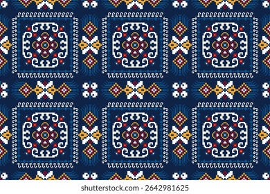 Thai seamless pattern,geometric ethnic oriental pattern floral cross stitch pattern background,vector illustration,Aztec style,abstract background.design for texture,fabric,clothing,print,tile,ceramic