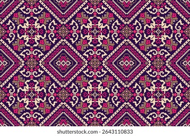 Thai seamless pattern,geometric ethnic oriental pattern floral cross stitch pattern background,vector illustration,Aztec style,abstract background.design for texture,fabric,clothing,print,tile,ceramic