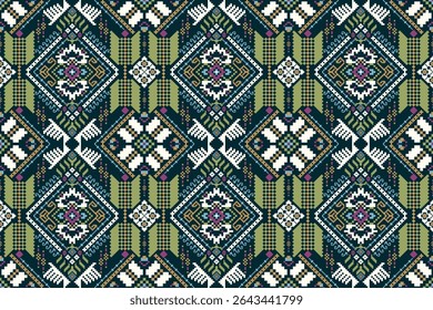 Thai seamless pattern,geometric ethnic oriental pattern floral cross stitch pattern background,vector illustration,Aztec style,abstract background.design for texture,fabric,clothing,print,tile,ceramic