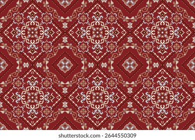 Padrão tailandês sem costura,padrão étnico oriental geométrico padrão floral ponto cruz padrão fundo,ilustração vetorial,estilo asteca,fundo abstrato.design para textura,tecido,roupas,impressão,azulejo,cerâmica