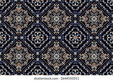 Thai seamless pattern,geometric ethnic oriental pattern floral cross stitch pattern background,vector illustration,Aztec style,abstract background.design for texture,fabric,clothing,print,tile,ceramic